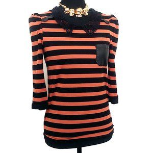 Black and Orange Halloween Spooky Girl Emo Striped Goth Top